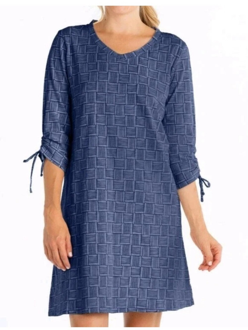 Fresh Produce Down Under Thea Jersey Dress M Moonlight Blue Side Pockets V-Neck
